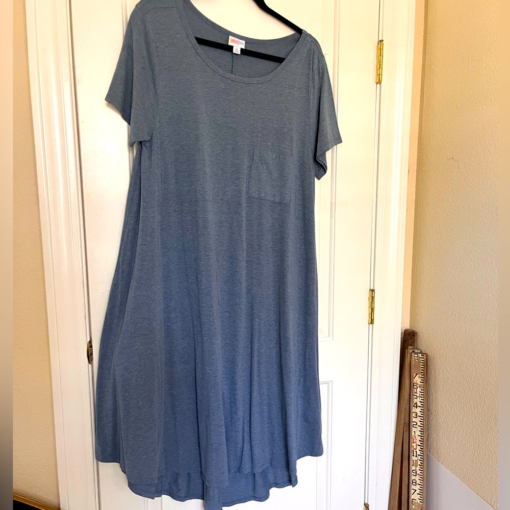 LuLaRoe Carley Heather Blue  Short Sleeve Dress XL 18-20